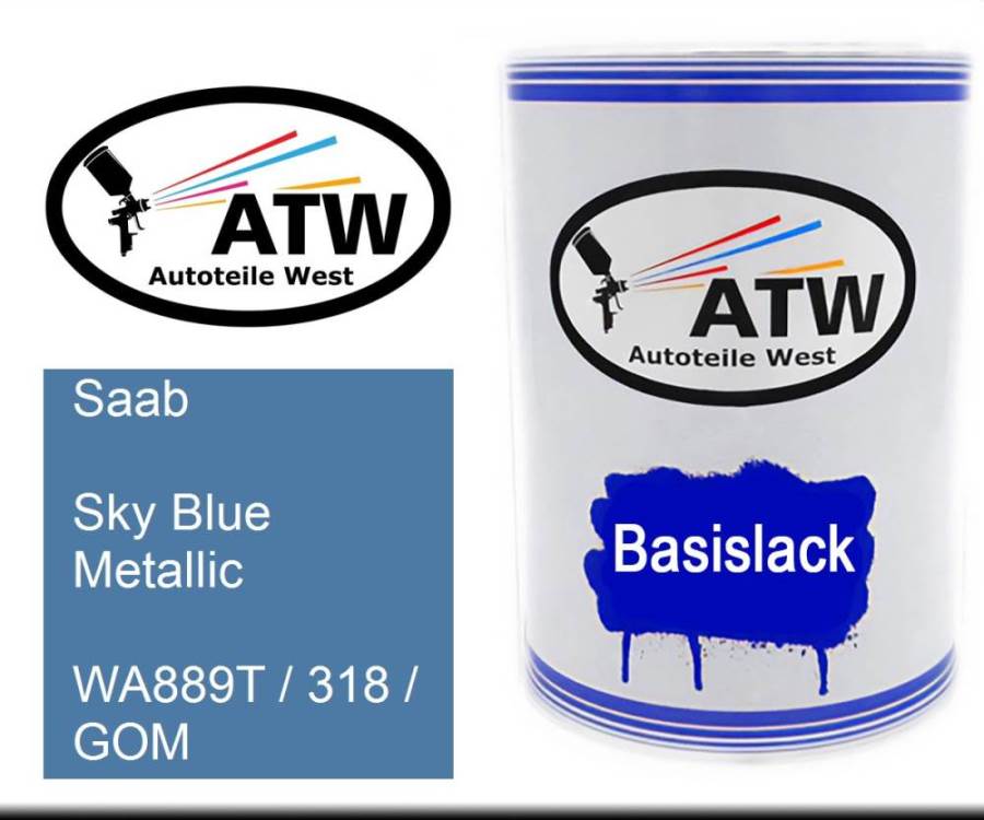 Saab, Sky Blue Metallic, WA889T / 318 / GOM: 500ml Lackdose, von ATW Autoteile West.